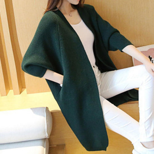 EB | Langer Cardigan - Weiches Strickmaterial - Offene Vorderseite - Lockere Passform mit Taschen