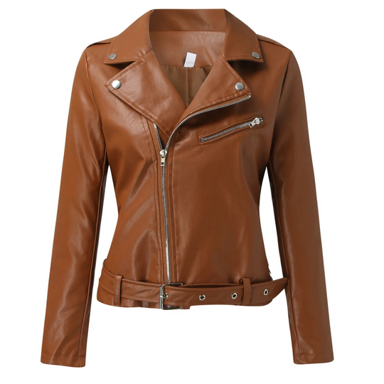 EB | jacke Damen Biker Modell mit Gürtel und Reißverschlussdetails