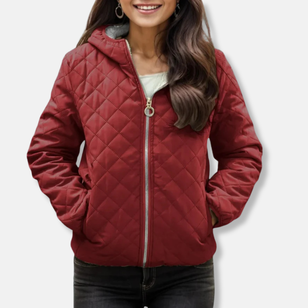 EB | Gepolsterte Jacke - Lockere Passform - Diamantsteppung - Kapuze - Elastischer Saum