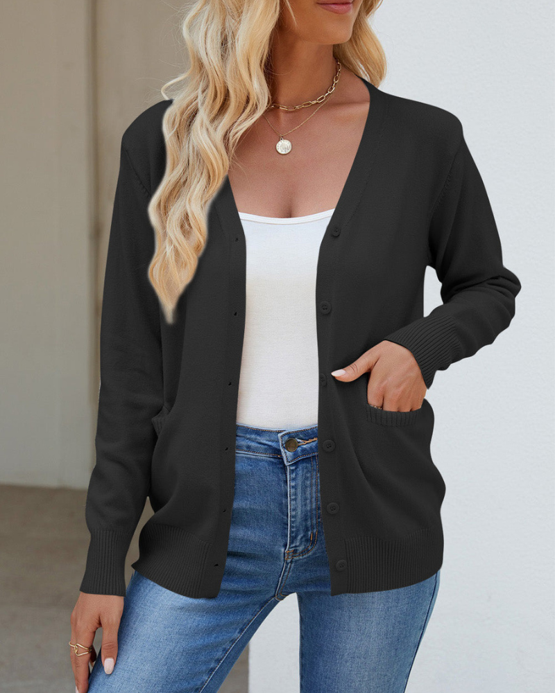 EB | Strickjacke mit V-Ausschnitt, Knöpfen, langen Ärmeln und Taschen