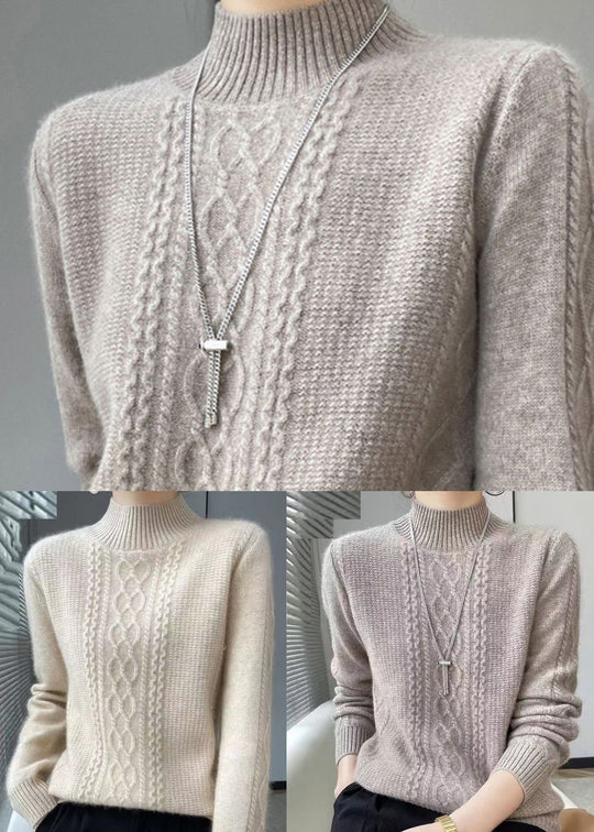 EB | Gemütlicher Hoher Kragen Zopfmuster Pullover Ideal für den Winter