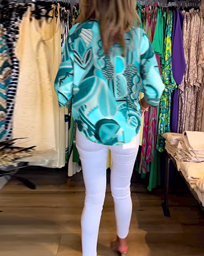 EB | Bunte Langärmlige Bluse mit Print