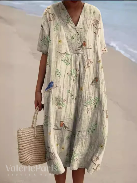 EB | Lässiges Kleid mit Floralem Druck aus Atmungsaktivem Baumwollstoff