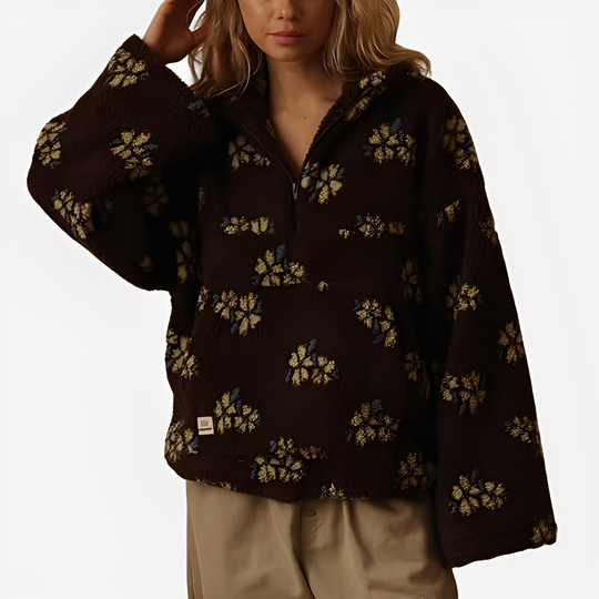 EB | Damen-Sherpa-Pullover mit stilvollem Blumenmuster