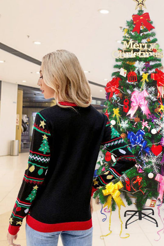 EB | Rundhals Lockere Passform Weihnachten Stickerei Pailletten Strickpullover
