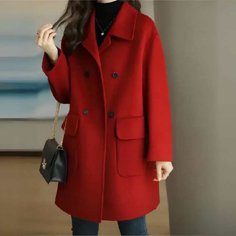 EB | Warme Damen Wolljacke mit Langer Passform und Knopfverschluss