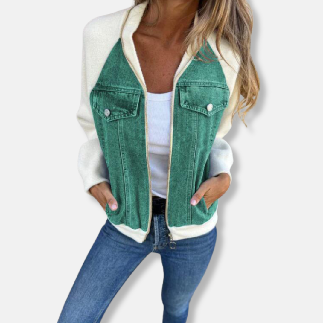 EB | Bomberjacke Wollmischung Denim Details Reißverschluss Reguläre Passform