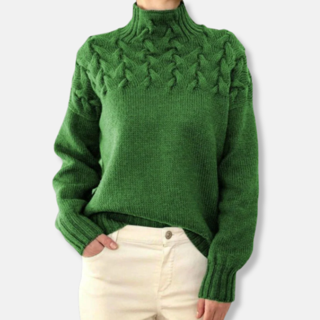 EB | Wolle Hoher Hals Pullover Kabelstrick Entspannt Passform Pullover