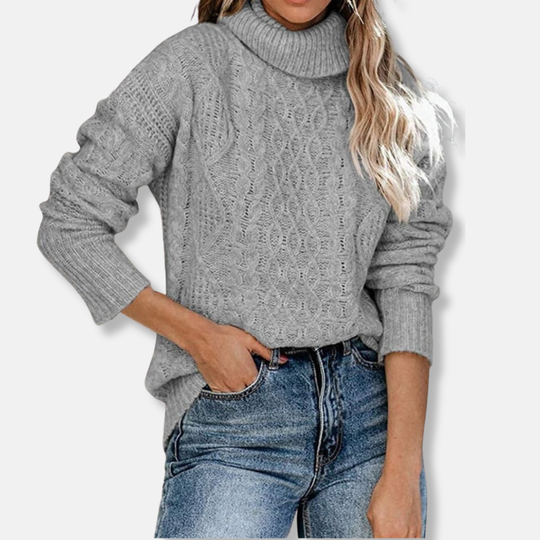EB | Rollkragenpullover Kabelstrick Tunika-Längenpullover