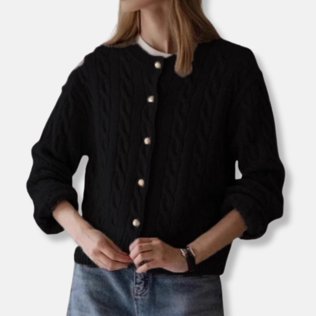 EB | Wolle Kabelstrick Strickjacke Gekürzter Rundhals Strickjacke