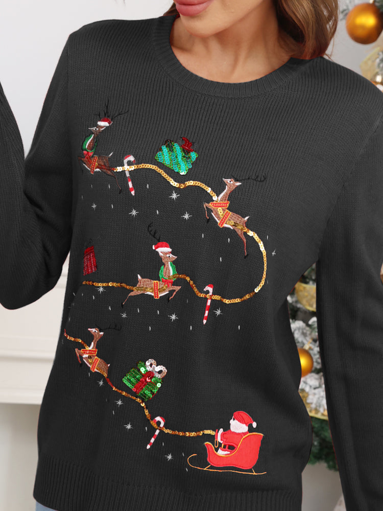 EB | Weihnachtsniedlicher Rentier Stickerei Strickpullover