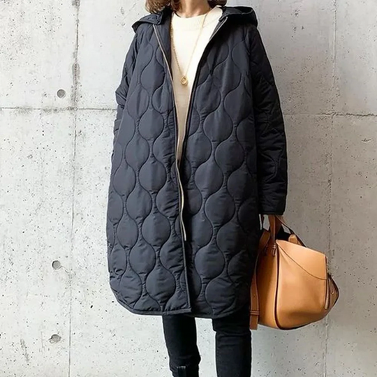 EB | Stylische gepolsterte Jacke mit Kapuze und langem unifarbenem Design ideal für Herbst/Winter