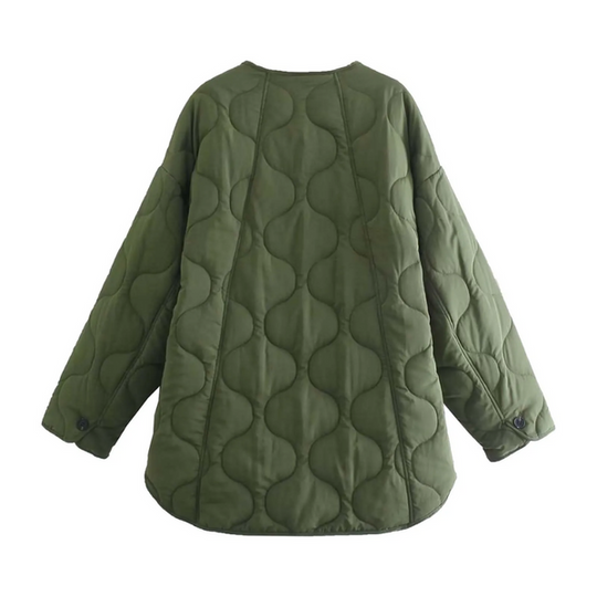 EB | Lässige Rundhals-Steppjacke mit Karomuster und großen Taschen Ideal für Herbst/Winter