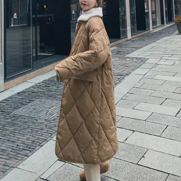 EB | Stylische Übergroße Steppjacke mit Pelzkragen und Knöpfen Ideal für Herbst/Winter