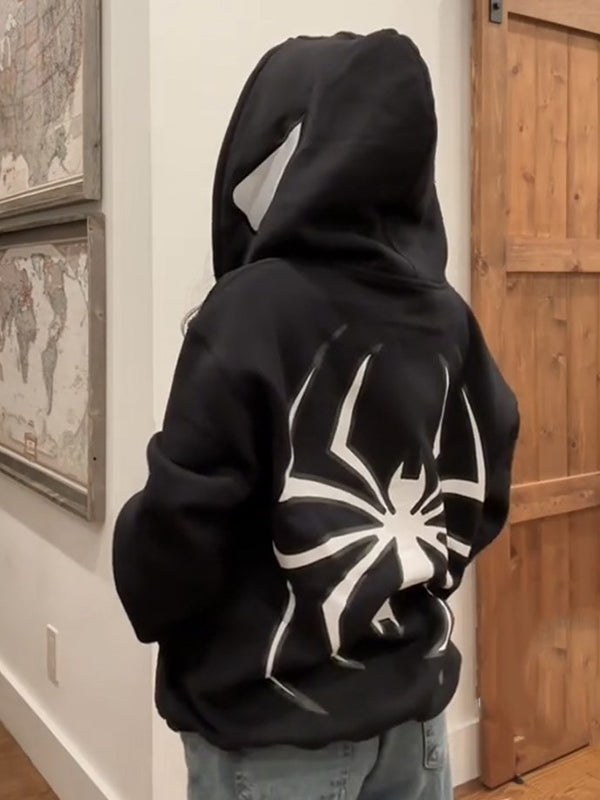 EB | Hoodie mit Reißverschluss Und Spinnenprint