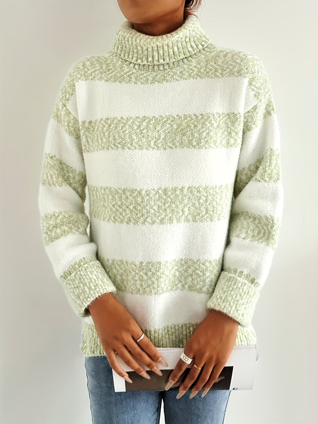 EB | Strickpullover mit Rollkragen Acrylmischung Gestreiftes Muster