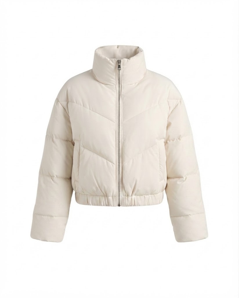Damen nan kurzes wattiertes Cropped-Pufferjäckchen mit hohem Stehkragen und elastischem Saum EB
