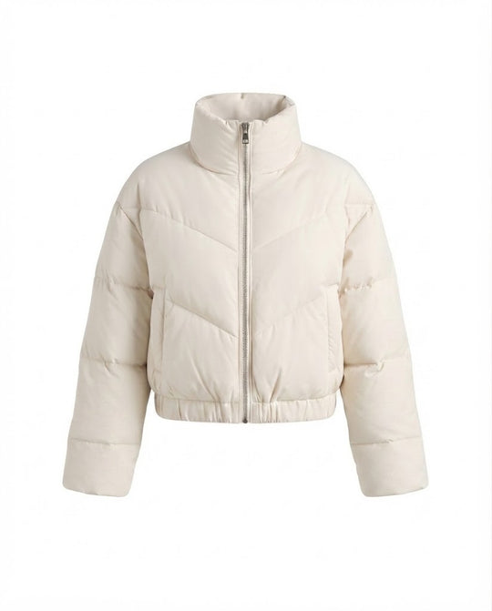 Damen nan kurzes wattiertes Cropped-Pufferjäckchen mit hohem Stehkragen und elastischem Saum EB