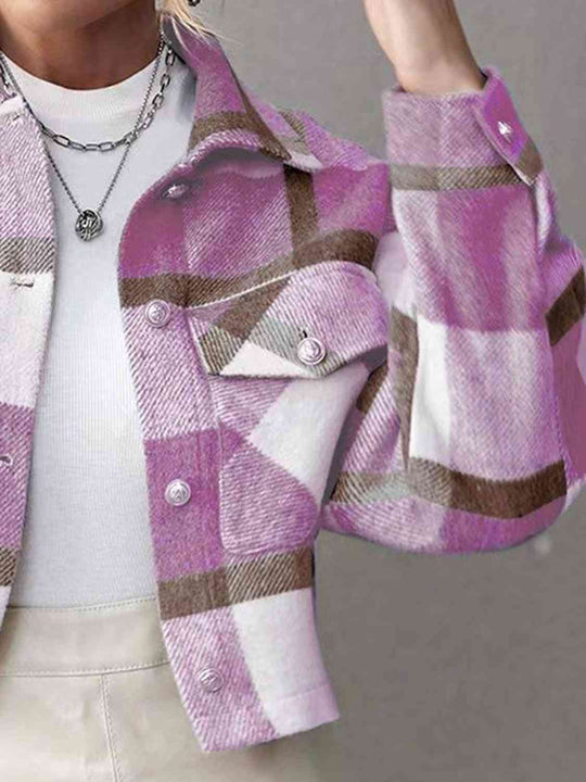 EB | Karierte Kragenknopf Jacke