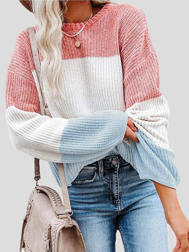 EB | Colorblock-Strickpullover für Herbst-Lagenlook