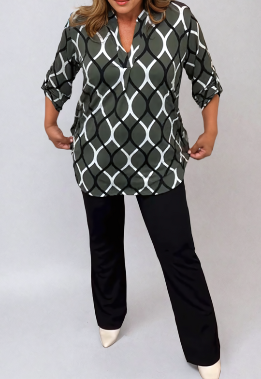 EB | Elegante Bluse mit Grafischem Muster Leicht und Stilvoll Perfekt für Den Alltag
