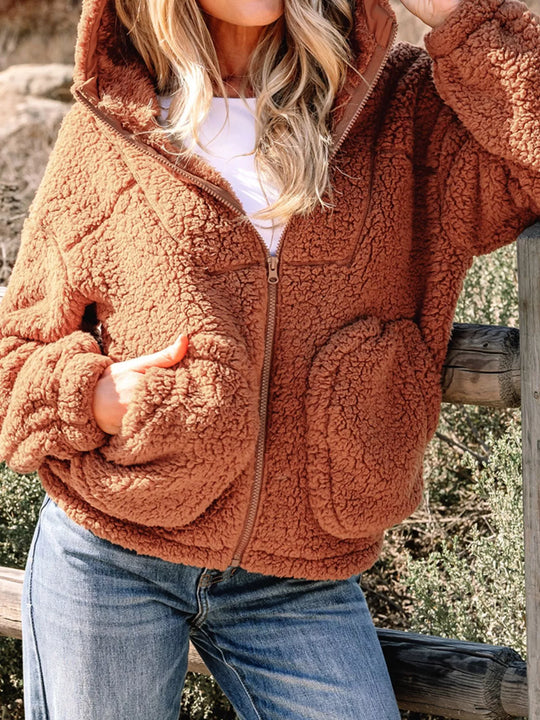 EB | Damen Relaxed Fit Zip Up Teddyjacke