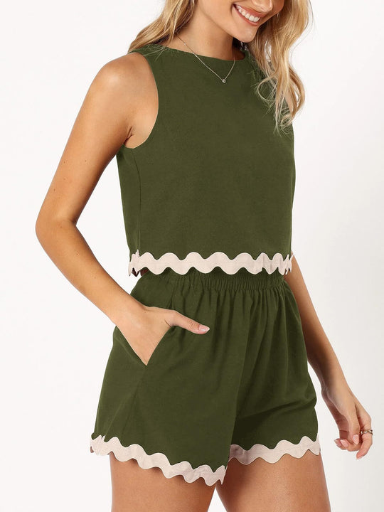 EB | Zweiteiliges Oberteil und Shorts aus Leinen und Spitze
