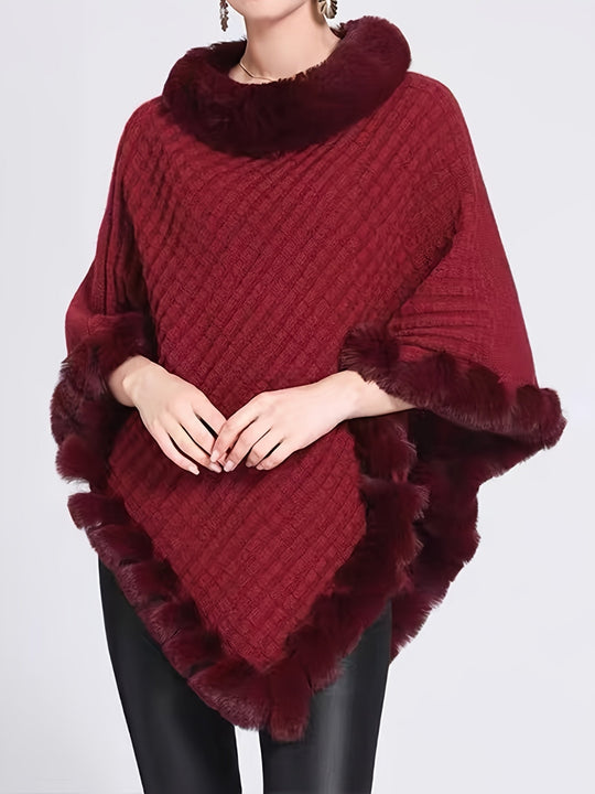 EB | Poncho mit Pelzdetails Acrylmix Elegante Struktur