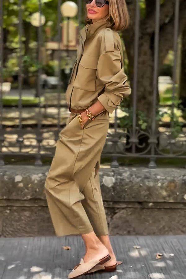 EB | Charm Strap Details Pocketed Cargo Stil Reißverschluss Lockere Jacke