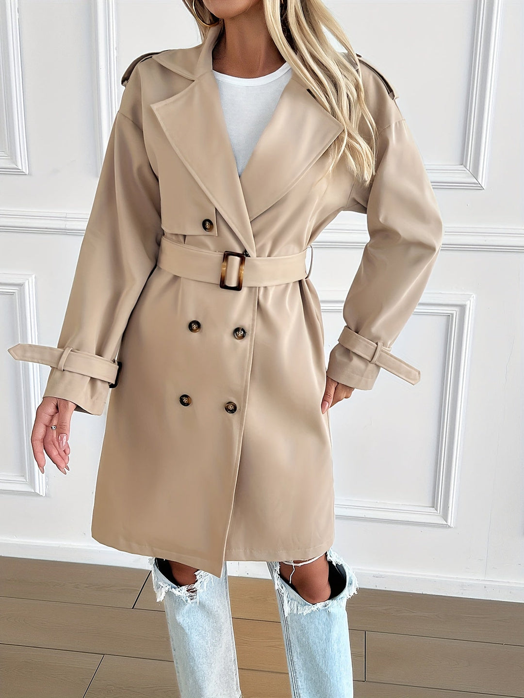 EB | Gürteltrenchcoat mit langen Ärmeln für Frauen Perfekt für den Alltag