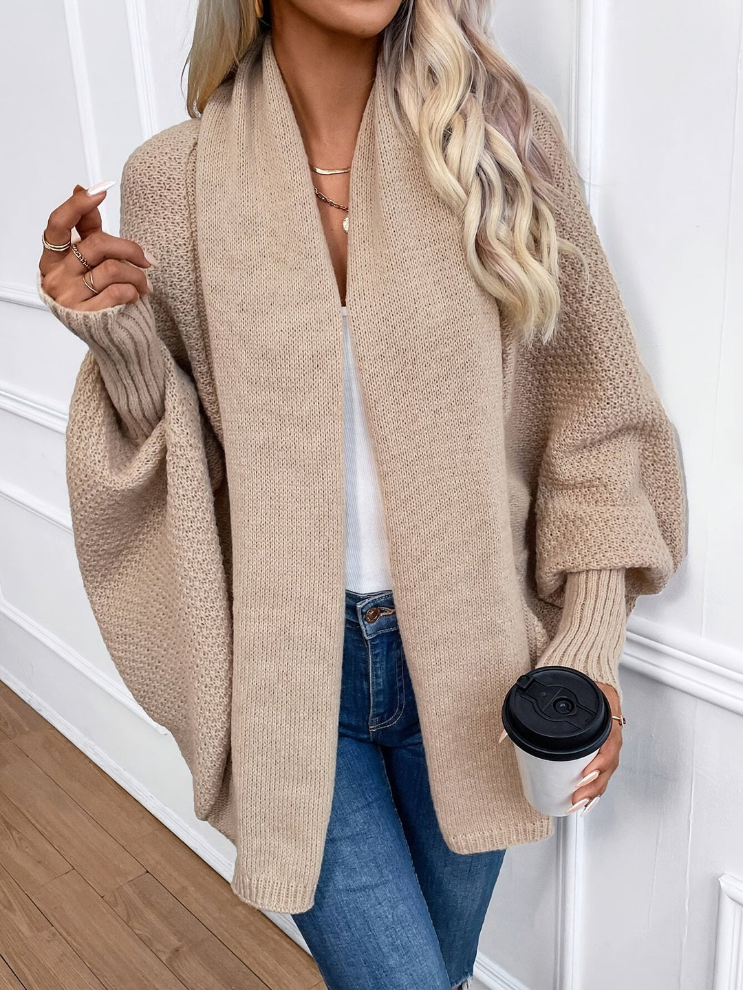 EB | Damen Elegante Kaschmir Gestrickte Weste Mit Langen Ärmeln