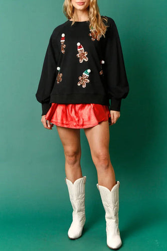 EB | Weihnachts Lebkuchenmann Pailletten Langarm Sweatshirt