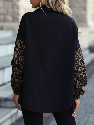 EB | Leopard Print Knopf-abgesetzte Schulterjacke