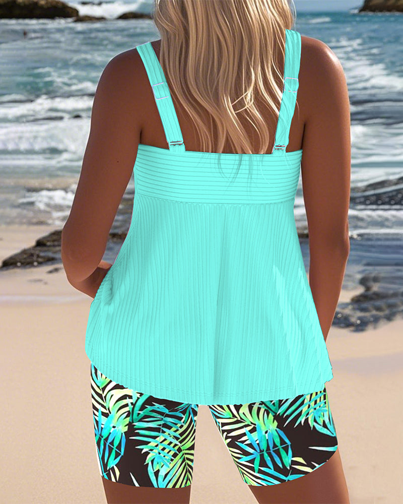 EB | Tankini Gestreifter Weste mit Bedruckten Strandhosen