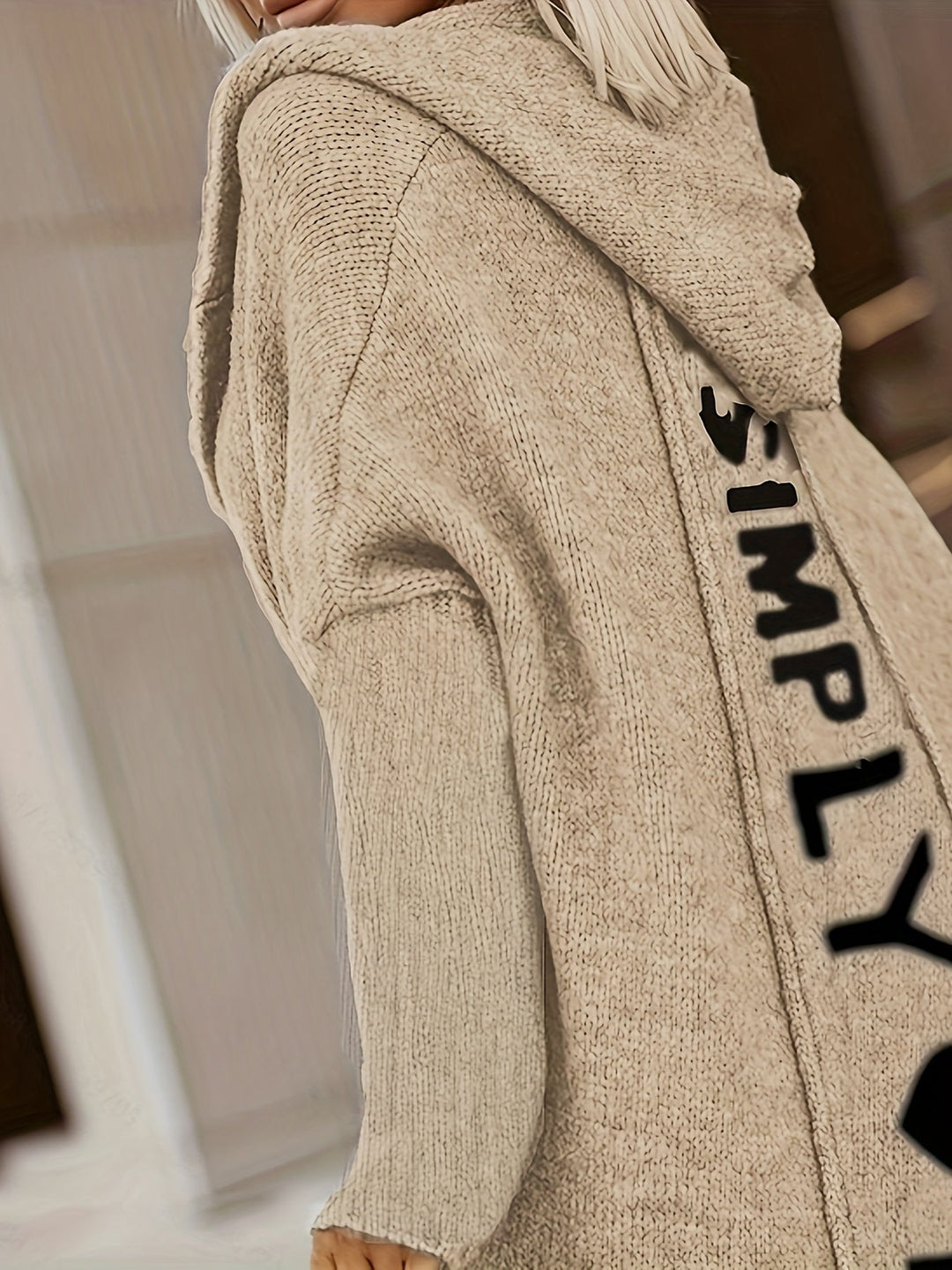EB | Langer Strick-cardigan mit Kapuze Weich und Warm Trendy Druck