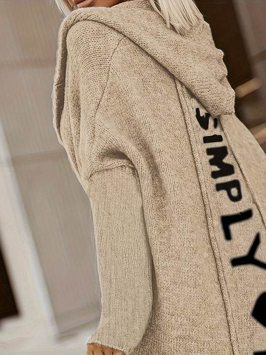 EB | Langer Strick-cardigan mit Kapuze Weich und Warm Trendy Druck