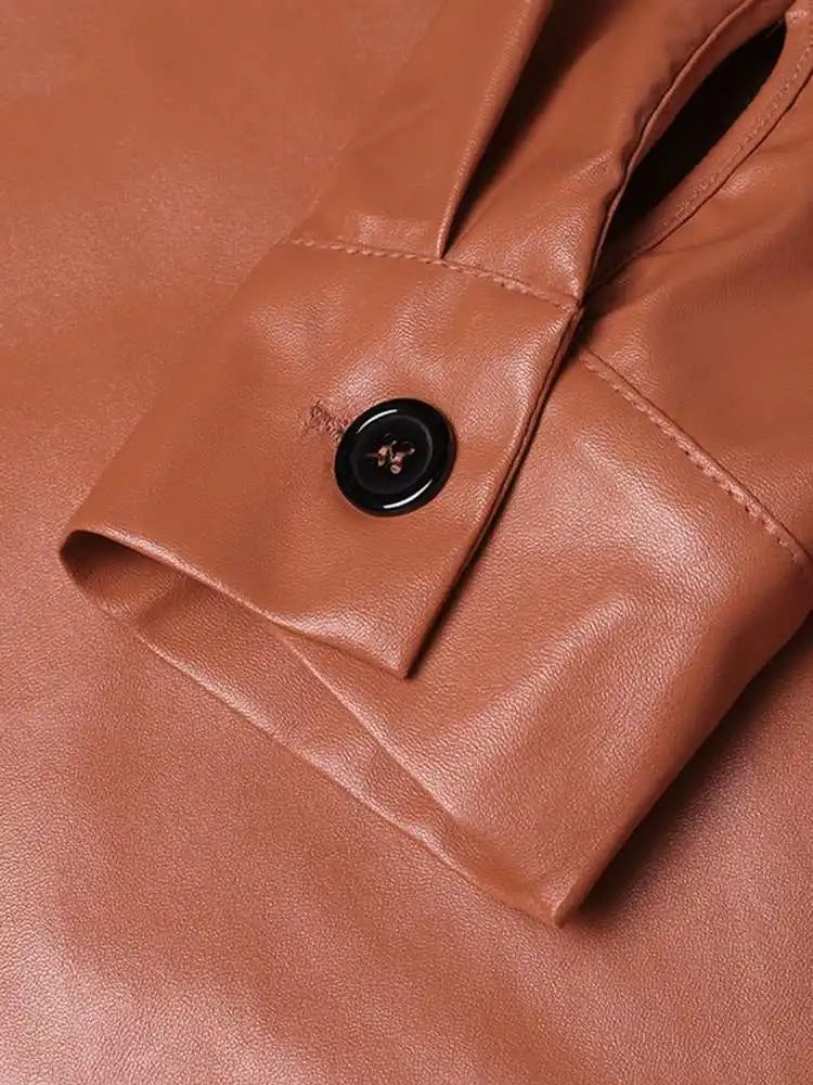 EB | Vintage Leder Bomberjacke mit Reverskragen und Knopfverschluss