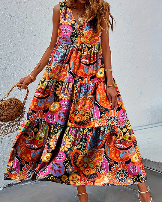 EB | Ärmelloses, Lockeres, Langes Kleid mit Print