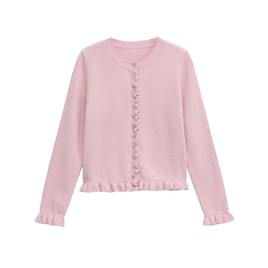 EB | Rüschen Frauen Cardigan mit Knöpfen, Schickes Schichted Oberteil