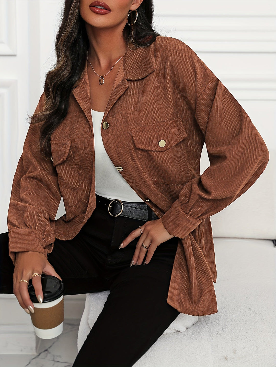 EB | Weiche Cordjacke Polyester/baumwolle Stilvoller Komfort