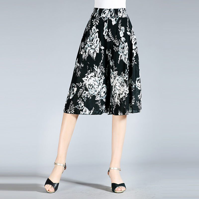 EB | Damen Chiffon Culottes mit Breiten Beinen und Hoher Elastischer Taille