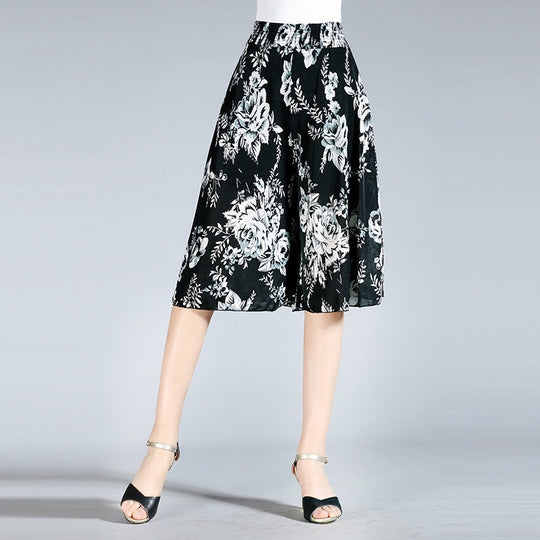 EB | Damen Chiffon Culottes mit Breiten Beinen und Hoher Elastischer Taille