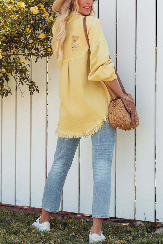 EB | Revers Langarm Ripped Denim Jacke