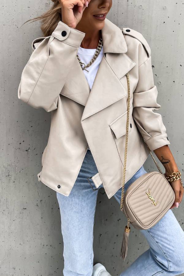 EB | Leder Revers Taschen Britischer Stil Kurzjacke