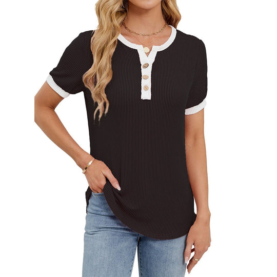 EB | T-Shirt mit V-Ausschnitt in Uni-Farbe