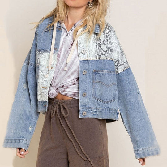 EB | Jeansjacke mit Leopardenmuster Cool und Trendy Einzigartiges Design