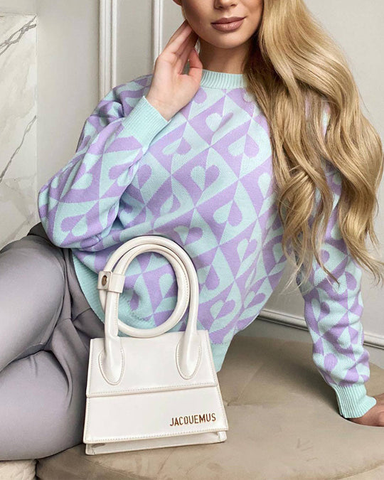 EB | Herzprint Strickpullover Weich und Trendy Einzigartiges Muster