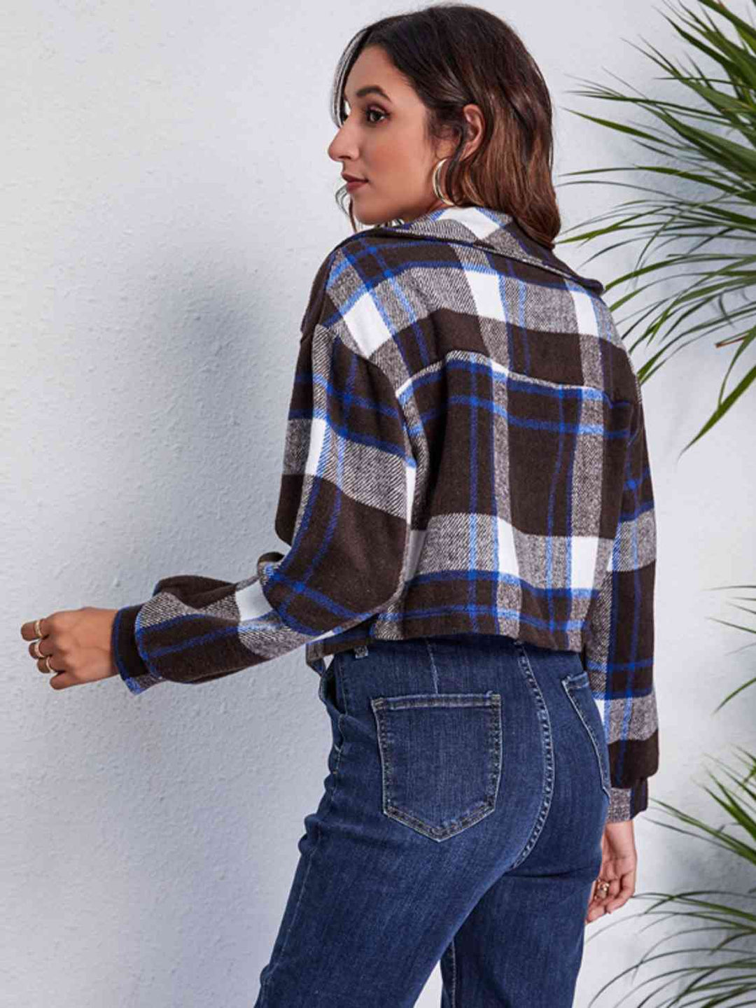 EB | Karierter Knopf-Front-Jacke mit Taschen