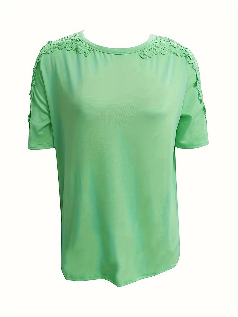 EB | Unifarbenes Rundhals-T-Shirt Mit Spitze Naht