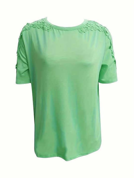 EB | Unifarbenes Rundhals-T-Shirt Mit Spitze Naht